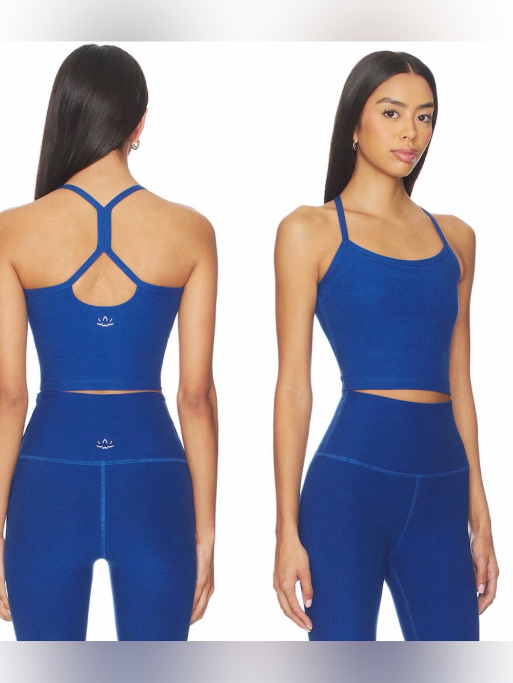 NWT Beyond Yoga Set Marine Blue Heather: Midi Leggings & Cropped Tank Small